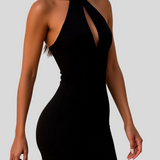 Laura - Sort Bodycon-Kjole Med Halterneck Og Lynlåsåbning