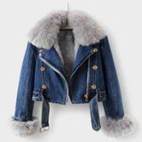 Margaux™ | Denimjakke med Faux Pelsfor