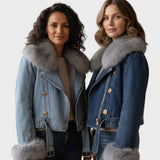 Margaux™ | Denimjakke med Faux Pelsfor