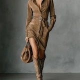 Mirna – Midi-kjole I Ruskind