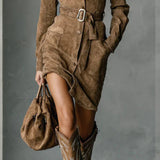 Mirna – Midi-kjole I Ruskind