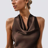 Ærmeløs top i satin